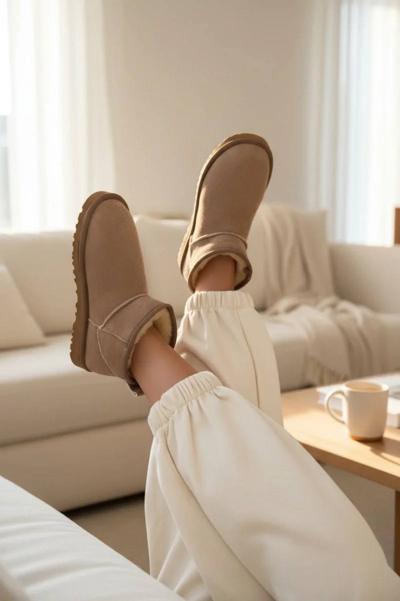 Ultra Mini Classic Süet İçi Kürklü Kadın Bot - Vizon