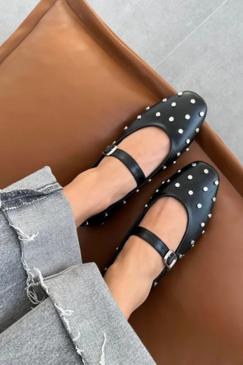 Zımp Kadın Drop Detay Deri Babet Siyah