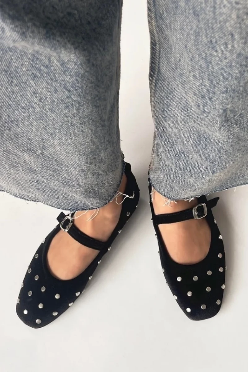 Zımp Kadın Drop Detay Kadife Babet Siyah