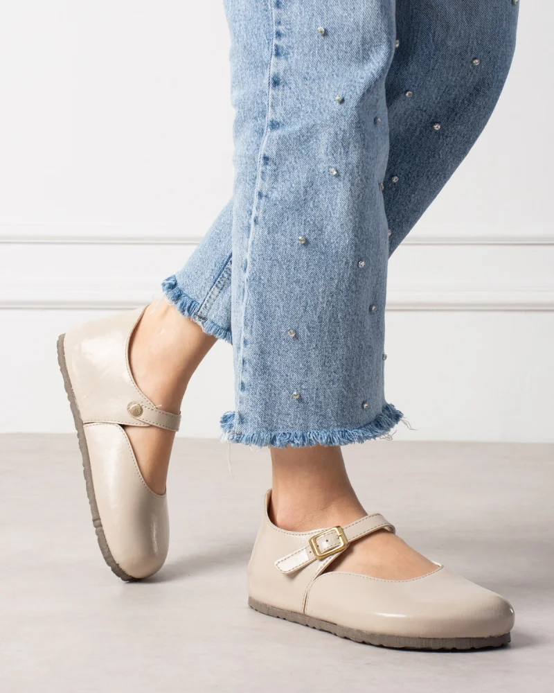 Alora Minimal Womens Imported Fabric Ballet Flats - Shiny Beige