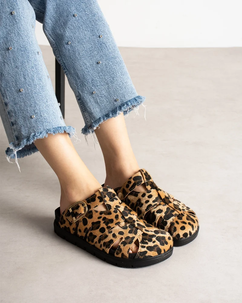 Arven Premium Örümcek Model Terlik - Leopar Kahve