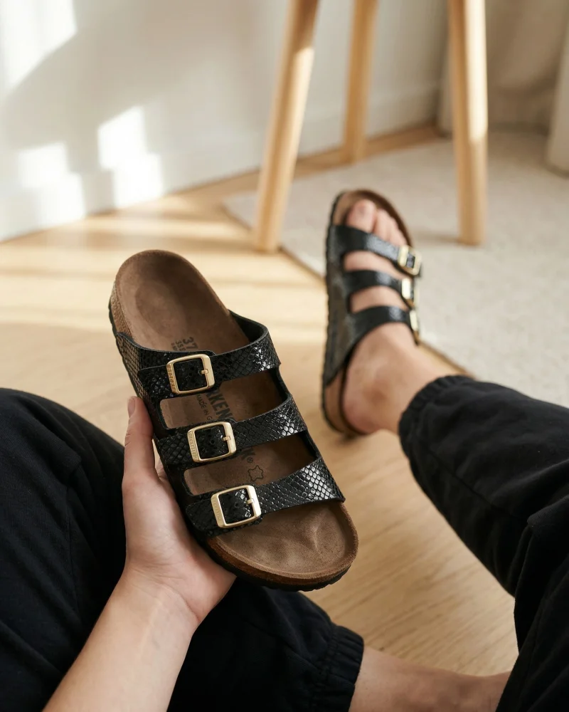 Luxe Womens Slippers 3-Strap Anatomical Sole Comfortable Stylish Slippers - Black