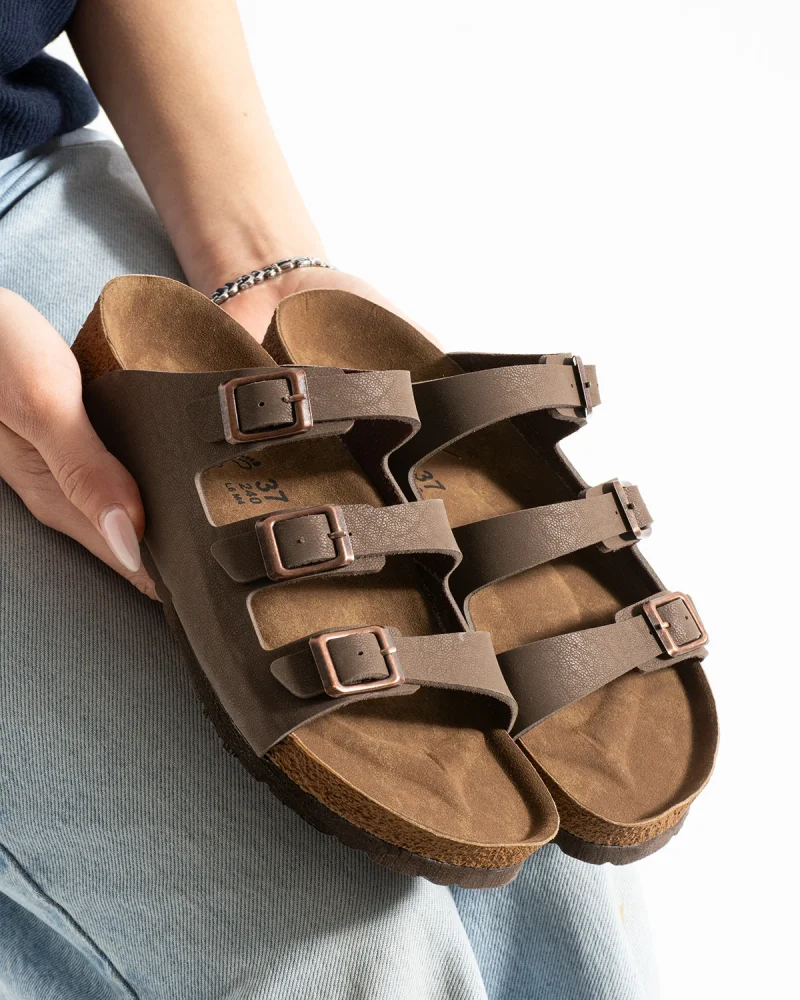 Women 3 Buckle Anatomical Sole Slippers Comfortable Casual Summer - Mink