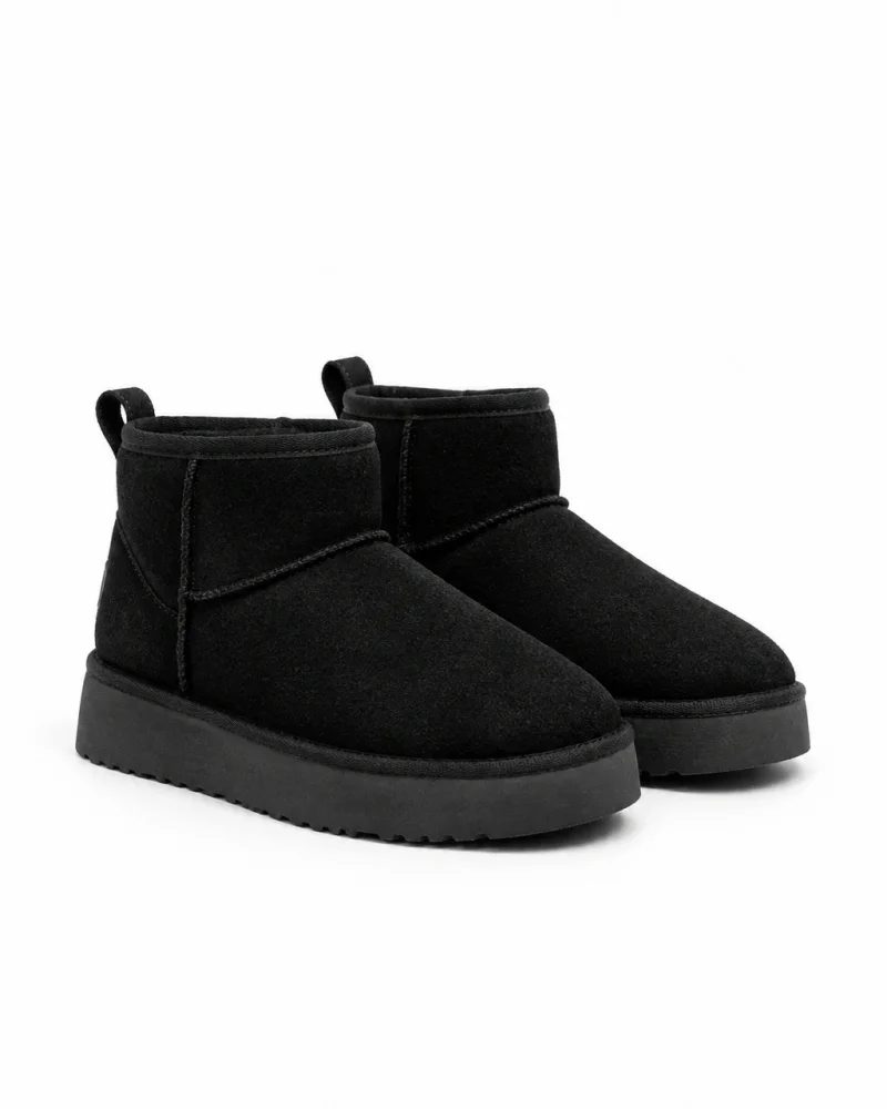 High Mini Classic Suede Fur-Lined Womens Boots - Black
