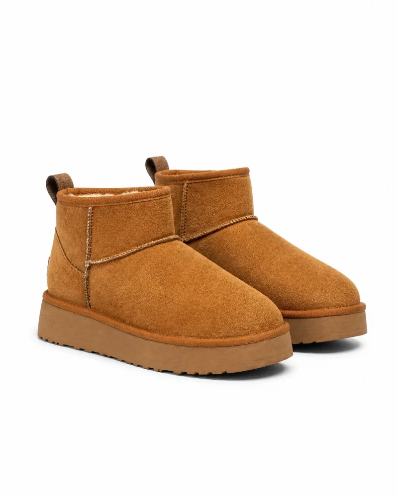 High Mini Classic Suede Fur-Lined Womens Boots - Tan