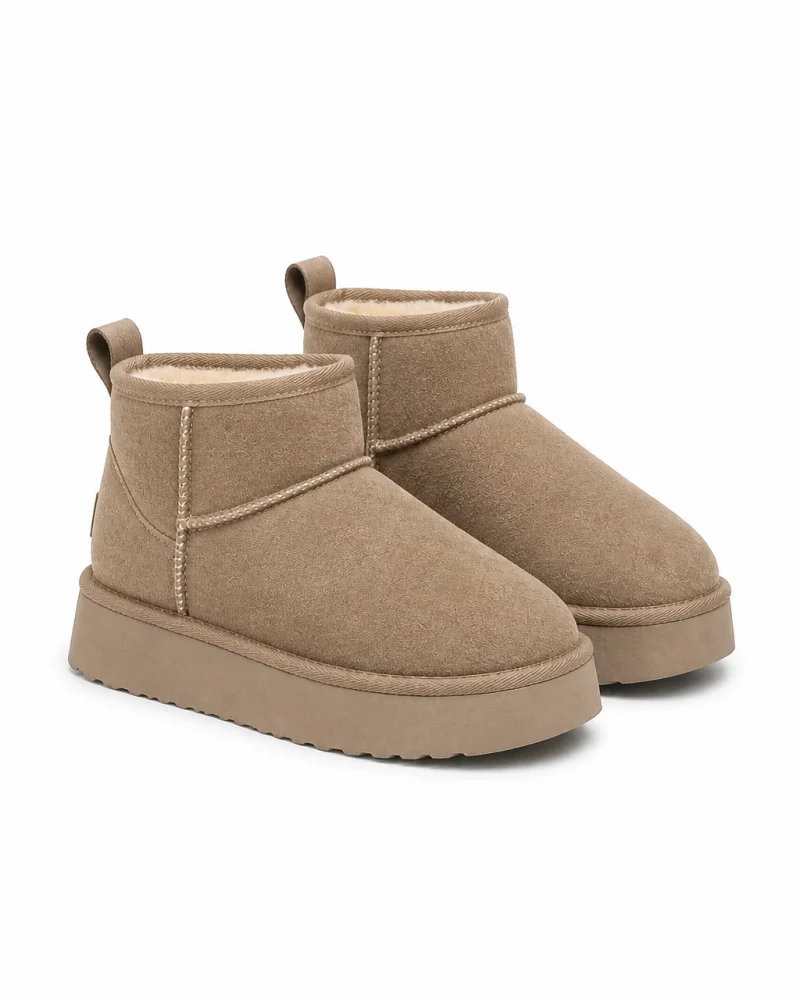 High Mini Classic Suede Womens Boots with Fur Lining - Fawn