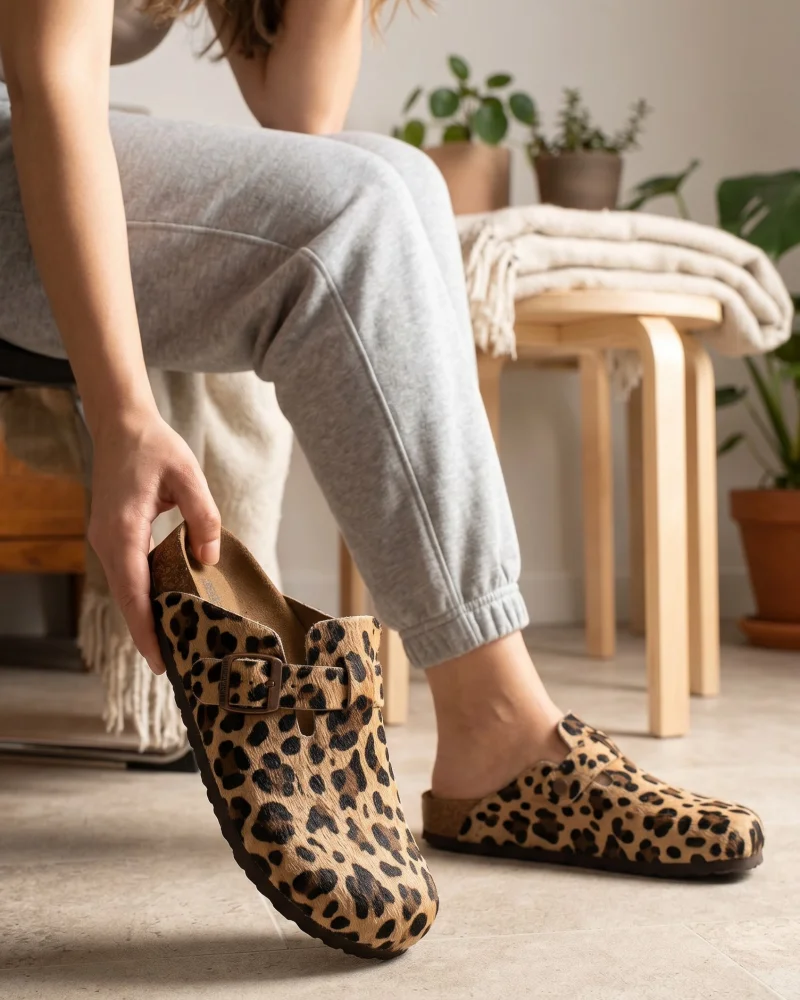 Doston Slippers Comfortable Sole, City Style - Leopard Coffee