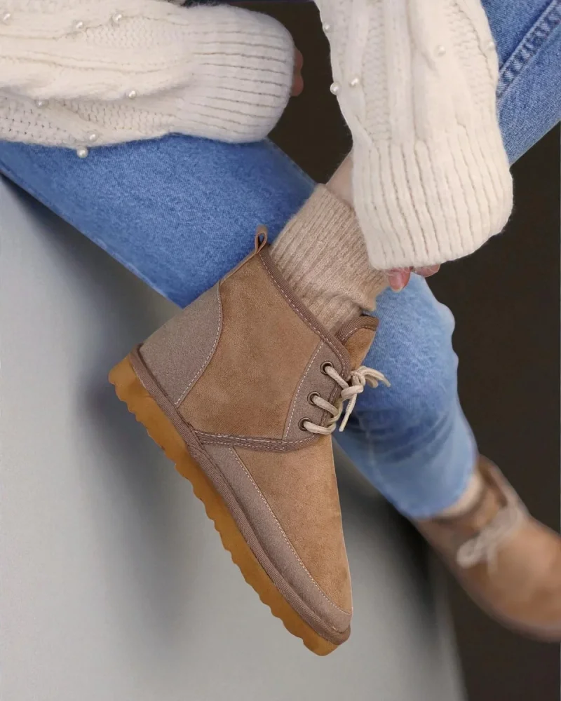 Lace-Up Winter Suede Womens Fur-Lined Boots - Vizon