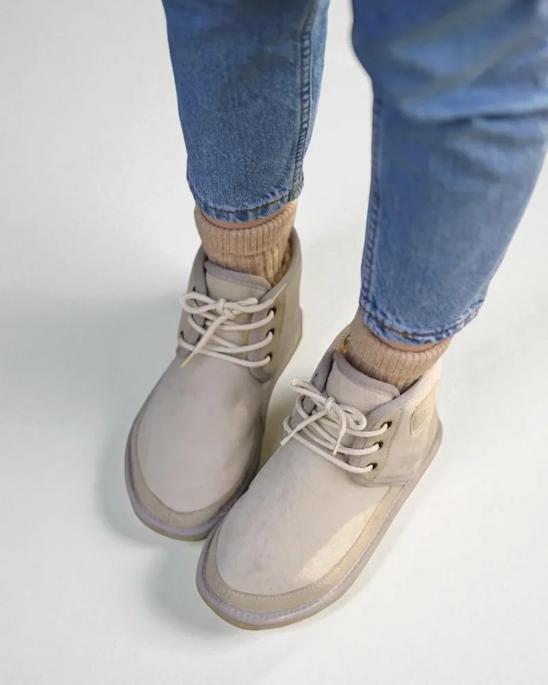 Lace-up Winter Suede Fur Lined Womens Boots - Beige