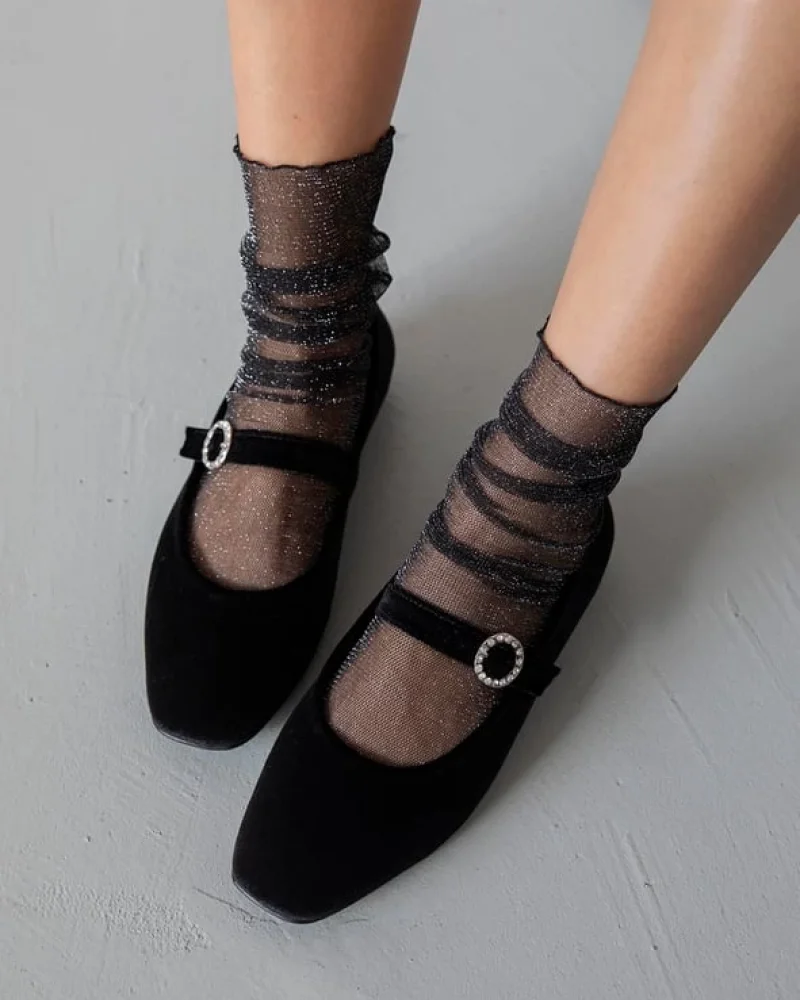 Burny Womens Belt Detail Velvet Flats Black