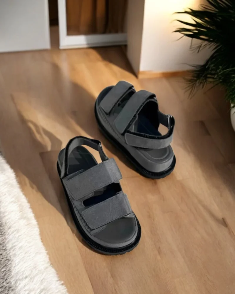 Freent Grey Velcro Womens Sandals – Comfortable and Stylish Summer Model