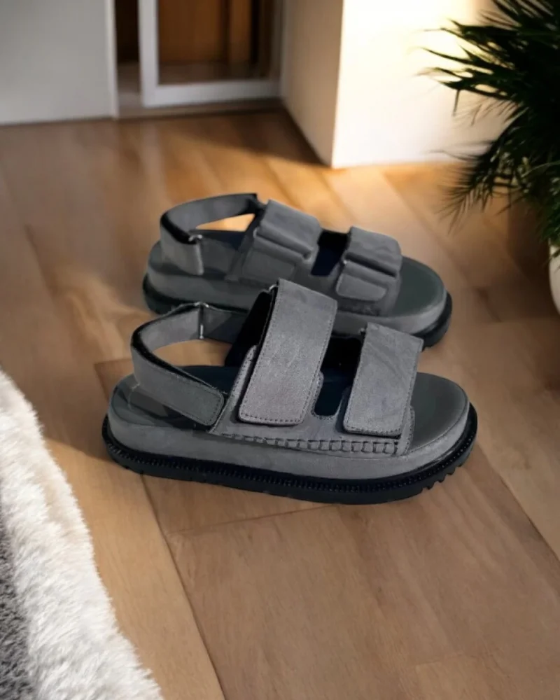 Freent Grey Velcro Womens Sandals – Comfortable and Stylish Summer Model