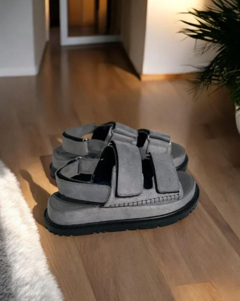 Freent Grey Velcro Womens Sandals – Comfortable and Stylish Summer Model