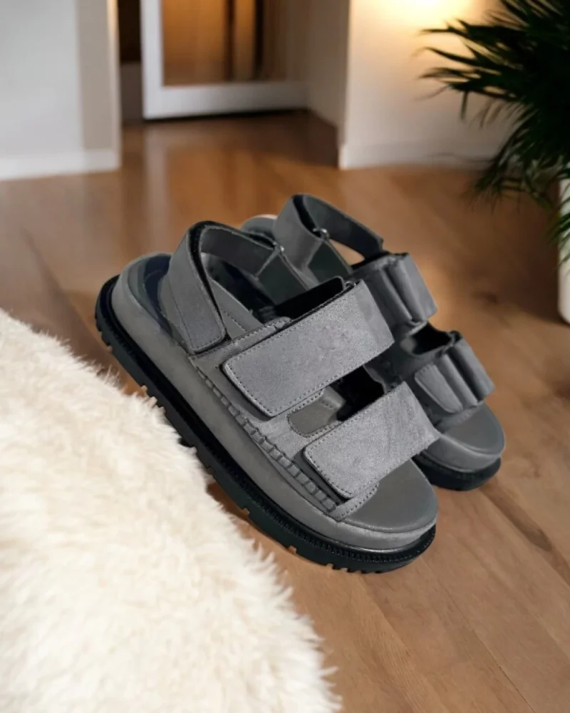 Freent Grey Velcro Womens Sandals – Comfortable and Stylish Summer Model