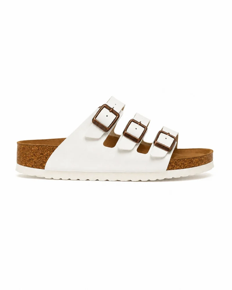 Womens 3-Buckle Anatomical Sole Slippers Comfortable Casual Summer - White
