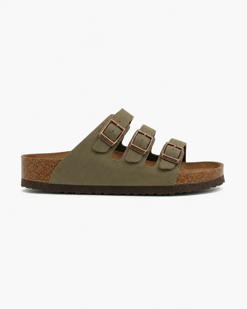 Womens 3-Buckle Anatomical Sole Sandals Comfortable Daily Summer - Khaki