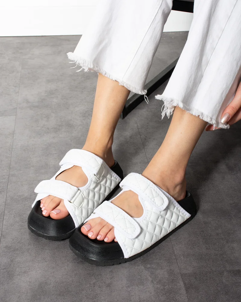 Quilted Velcro Outdoor Womens Slippers – White