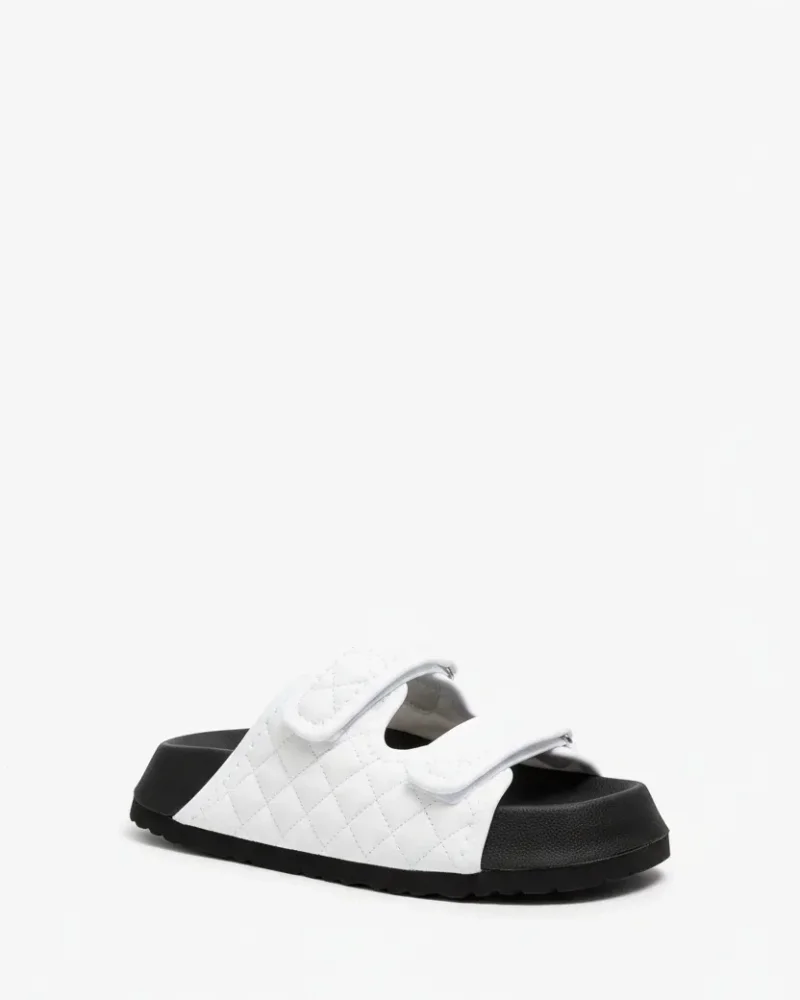 Quilted Velcro Outdoor Womens Slippers – White