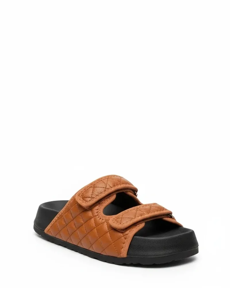 Quilted Velcro Outdoor Womens Slippers – Brown