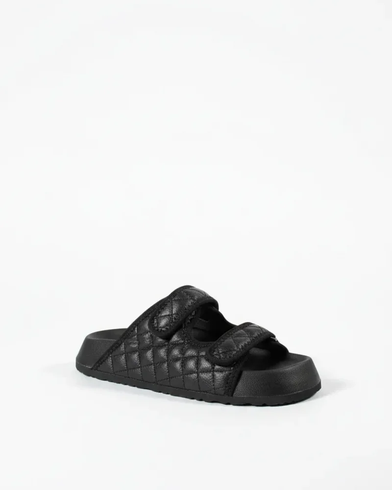 Quilted Velcro Womens Outdoor Slippers – Black