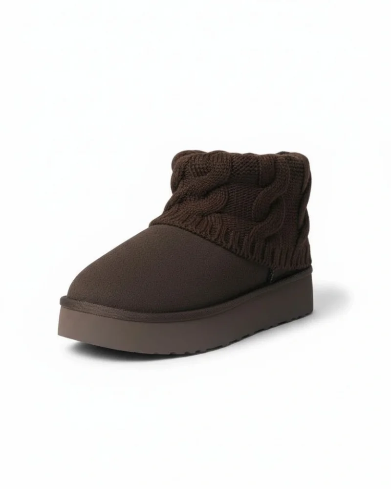 Kazaklı Suede Thick Sole Winter Fur-Lined Womens Boots - Brown