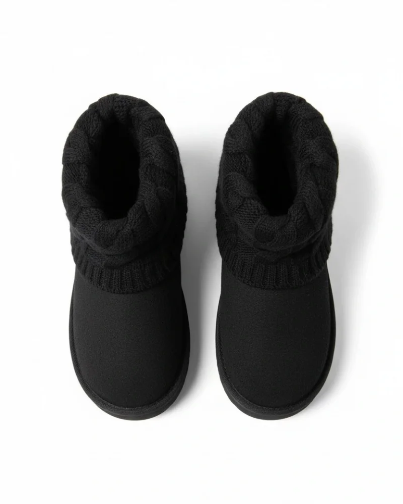 Knitted Suede Thick Sole Winter Fur Lined Womens Boots - Black
