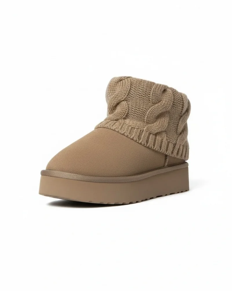 Suede Womens Boot with Sweater, Thick Sole and Fur Lining for Winter - Vizon