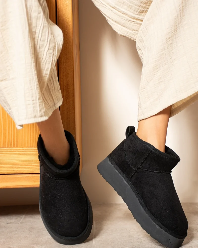 High Mini Classic Suede Fur-Lined Womens Boots - Black