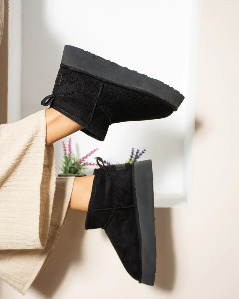 High Mini Classic Suede Fur-Lined Womens Boots - Black