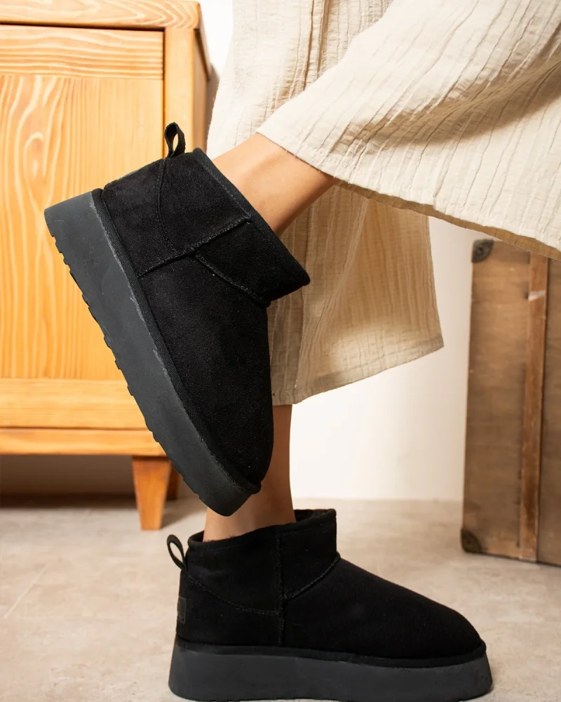 High Mini Classic Suede Fur-Lined Womens Boots - Black