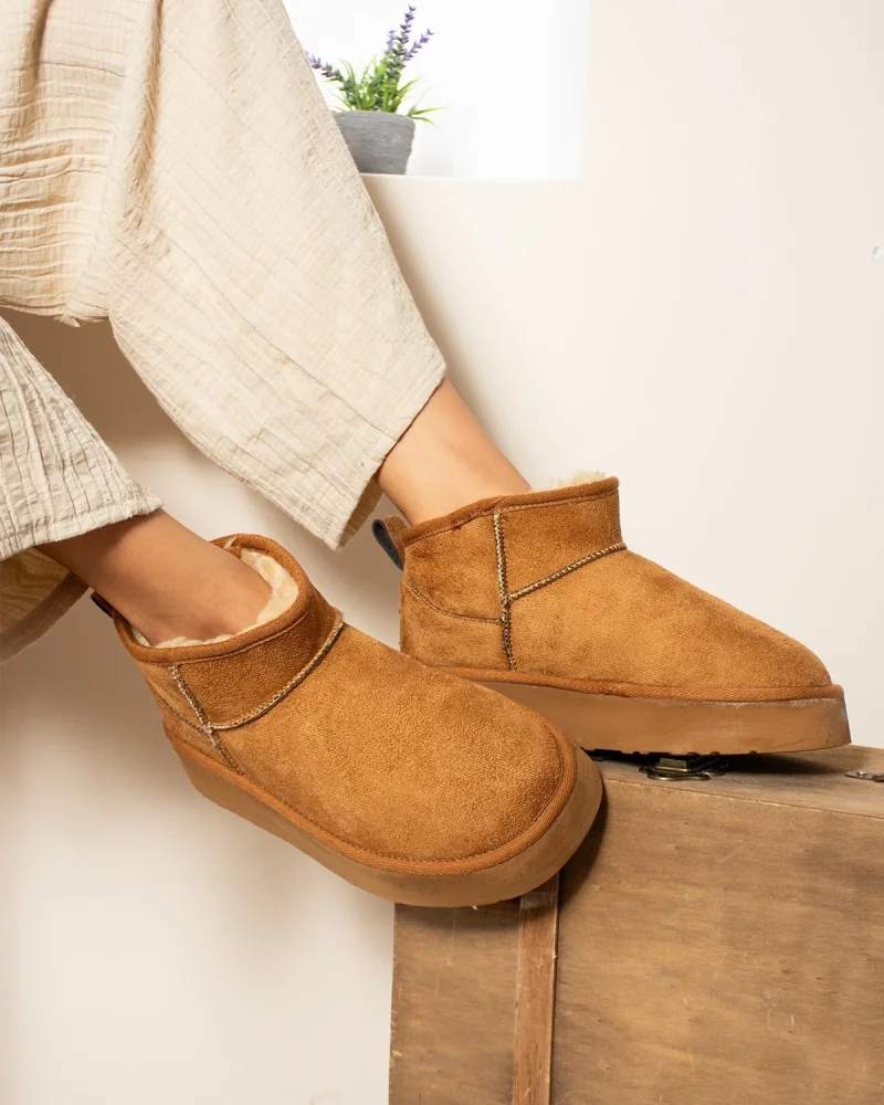 High Mini Classic Suede Fur-Lined Womens Boots - Tan