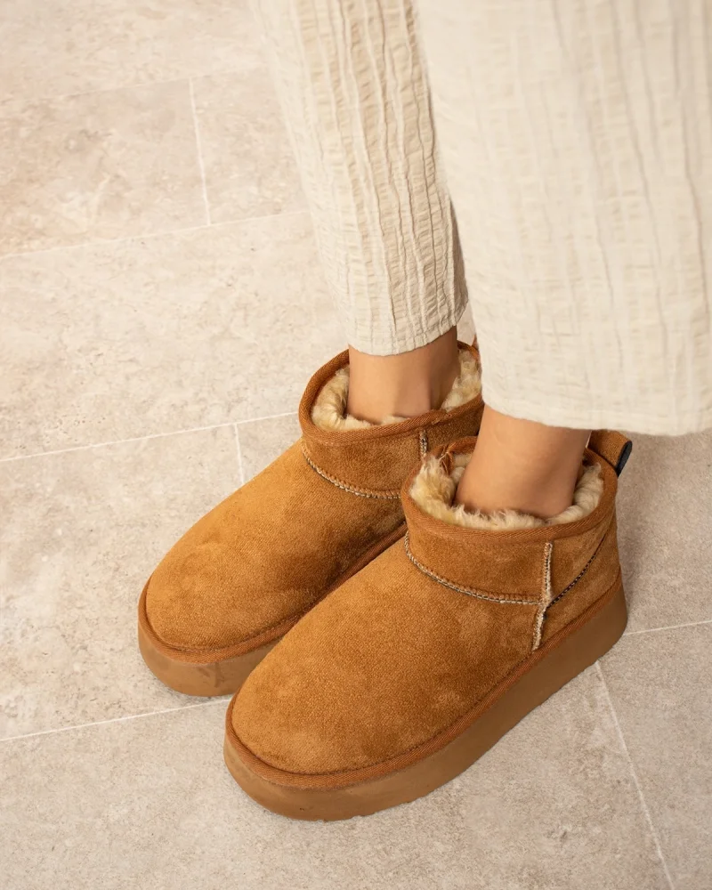 High Mini Classic Suede Fur-Lined Womens Boots - Tan
