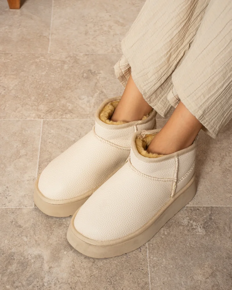 High Mini Classic Fur Lined Womens Boot - Beige