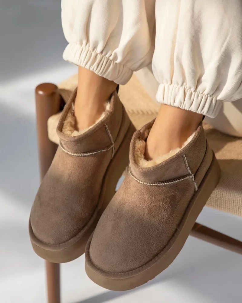 High Mini Classic Suede Womens Boots with Fur Lining - Fawn