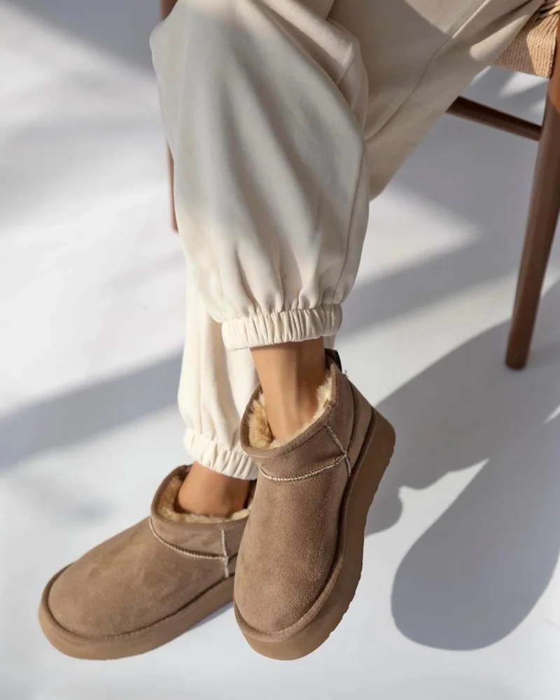 High Mini Classic Suede Womens Boots with Fur Lining - Fawn