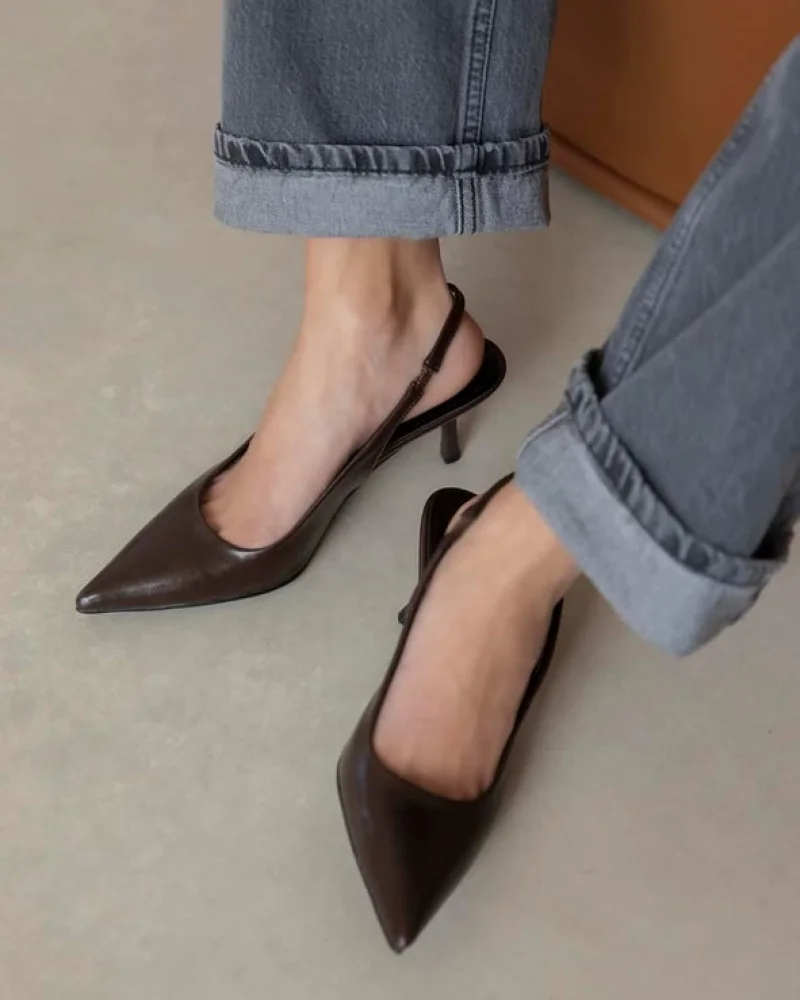 Reya Womens Wrinkled Leather High Heel Shoes Brown