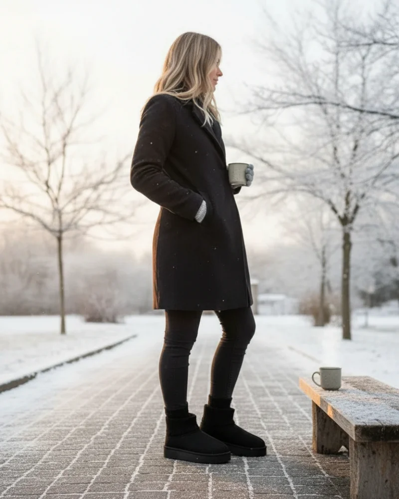 Knit Turtleneck Thick Sole Winter Fur-Lined Womens Boots - Black