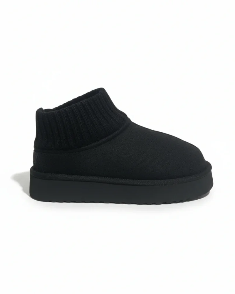 Knit Turtleneck Thick Sole Winter Fur-Lined Womens Boots - Black