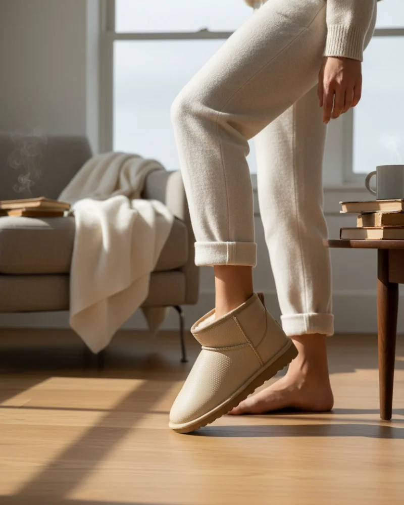 Ultra Mini Classic Suede Fur-Lined Womens Boot - Leather Beige