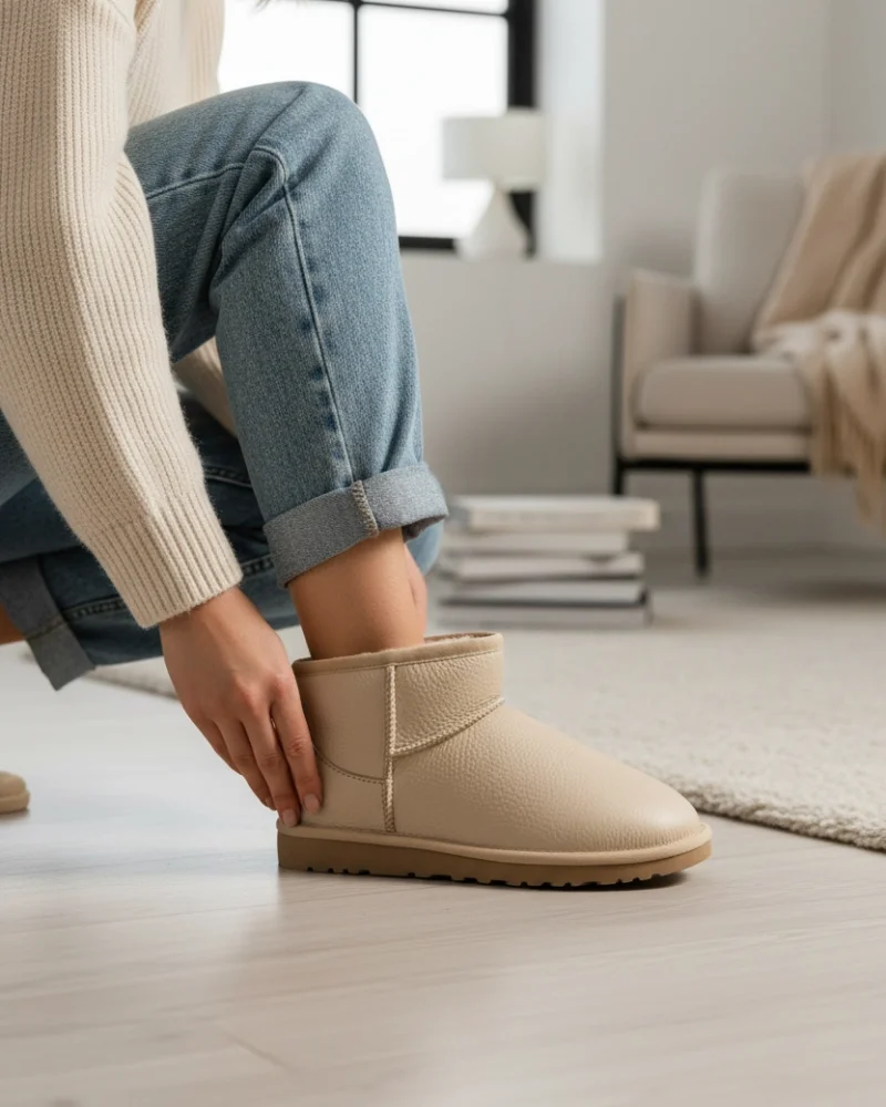 Ultra Mini Classic Suede Fur-Lined Womens Boot - Leather Beige