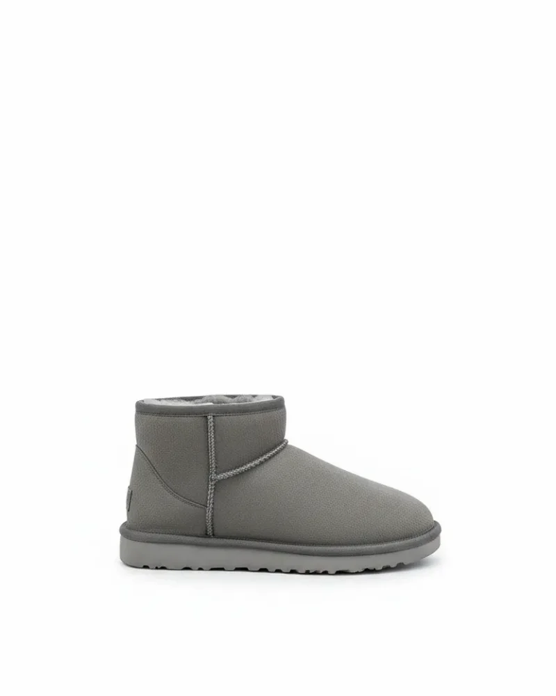 Ultra Mini Classic Suede Fur-Lined Womens Boot - Grey