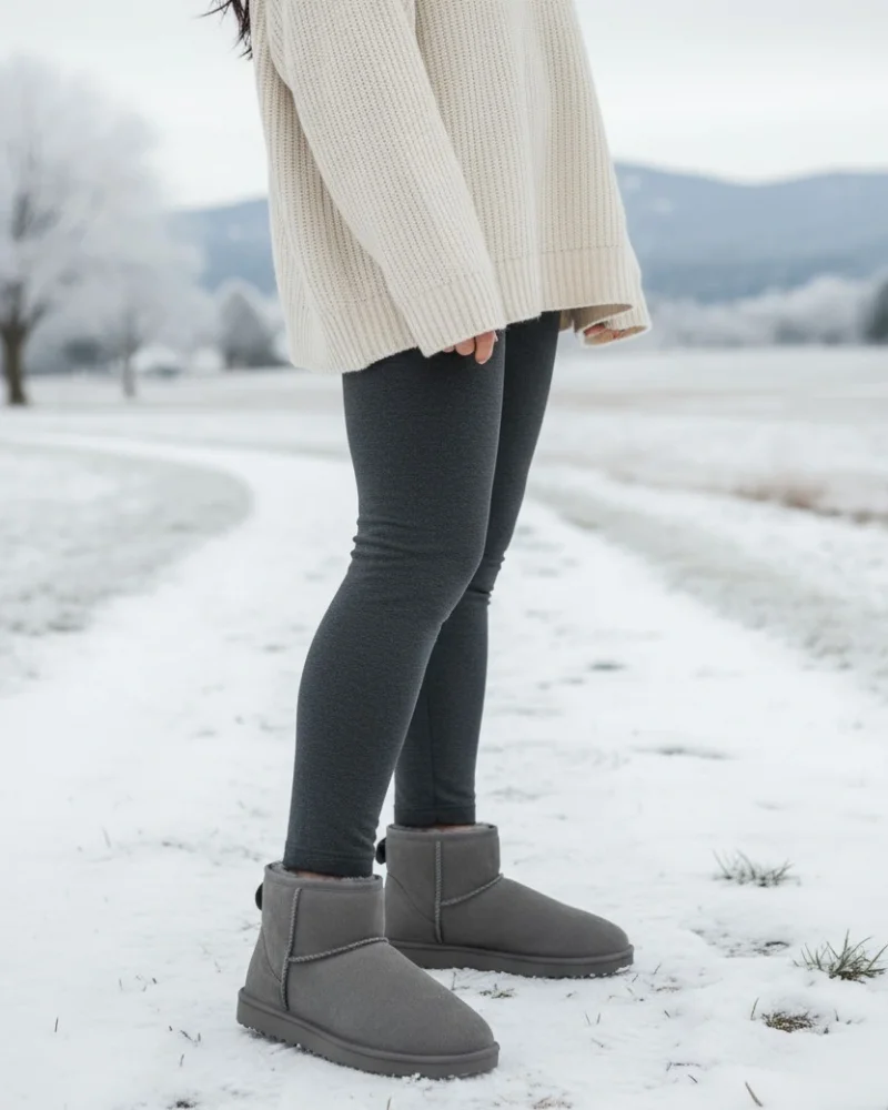 Ultra Mini Classic Suede Fur-Lined Womens Boot - Grey