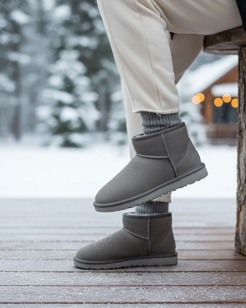 Ultra Mini Classic Suede Fur-Lined Womens Boot - Grey