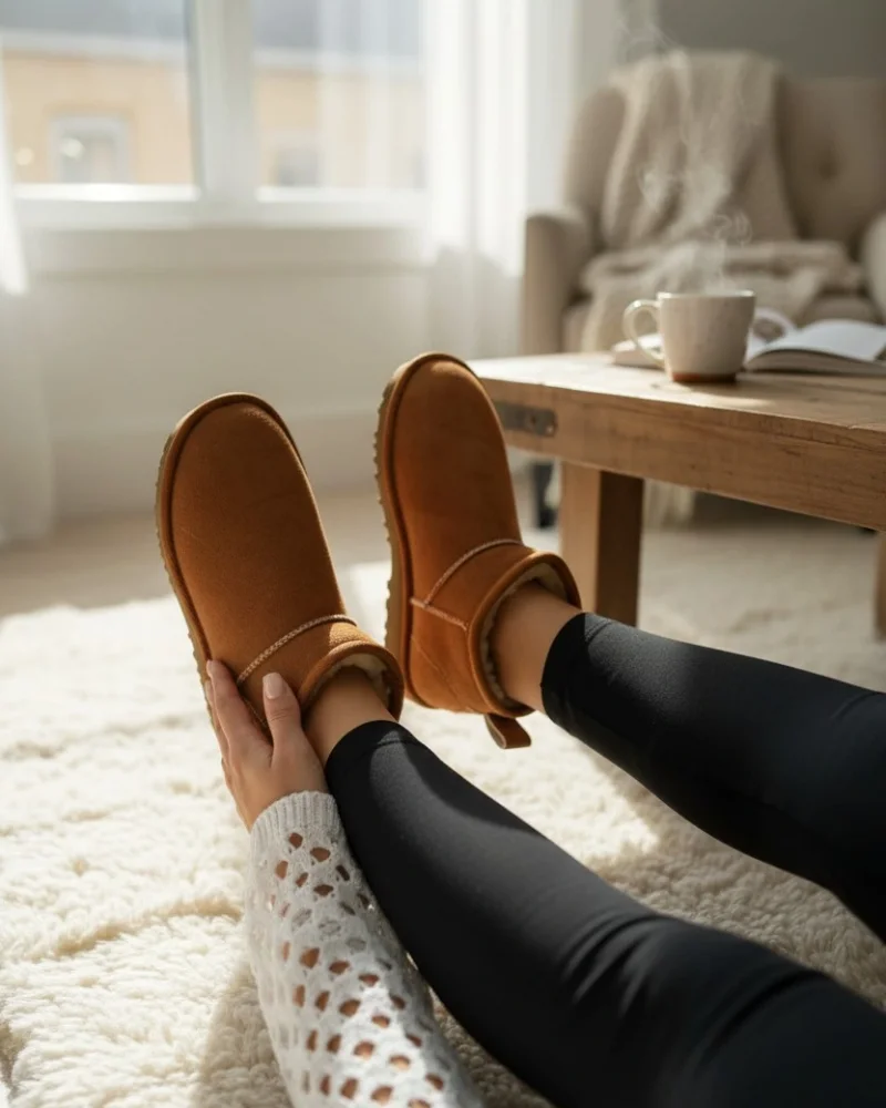 Ultra Mini Classic Suede Fleece-Lined Womens Boots - Tan