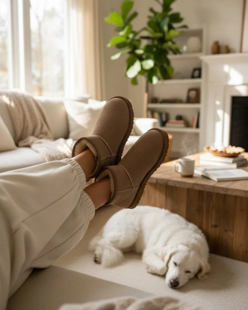 Ultra Mini Classic Suede Fur-Lined Womens Boot - Beige