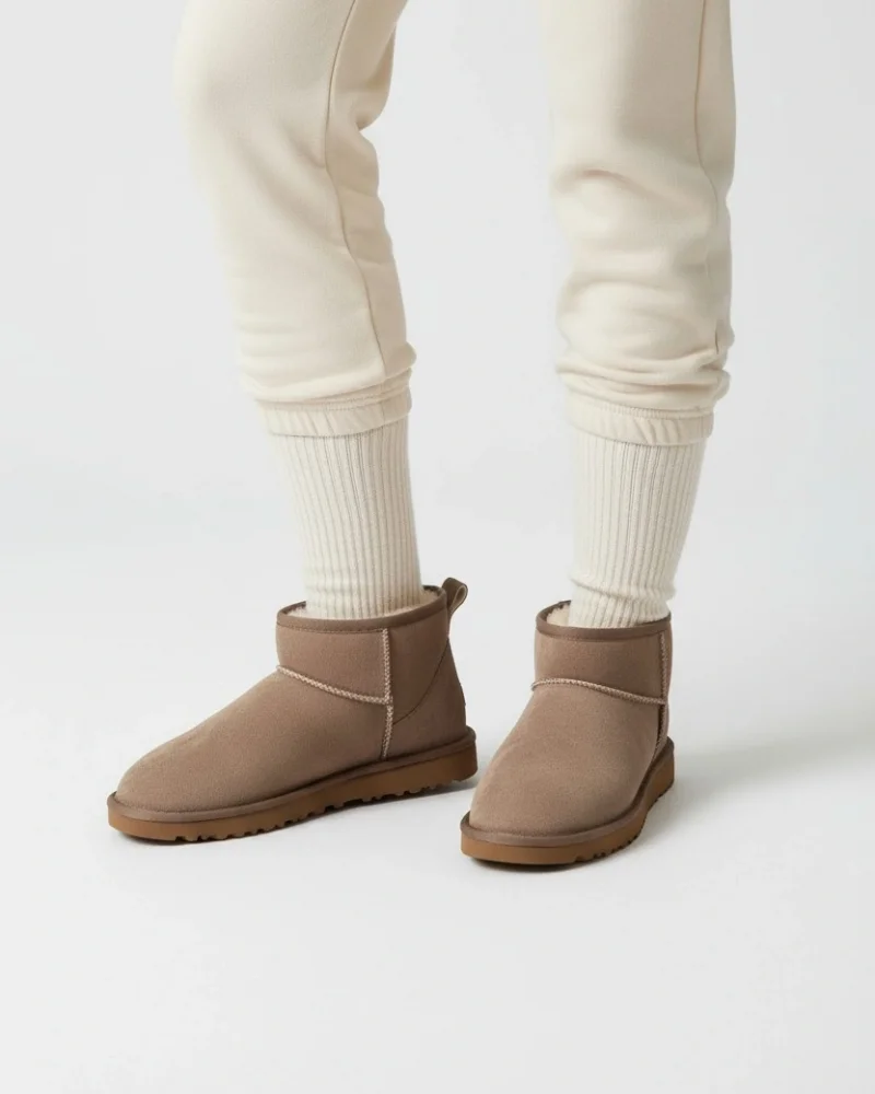 Ultra Mini Classic Suede Fur-Lined Womens Boot - Beige