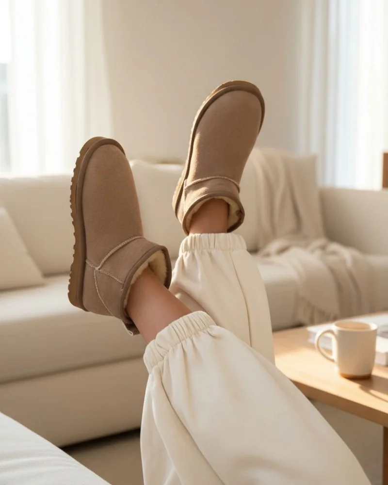 Ultra Mini Classic Suede Fur-Lined Womens Boot - Beige