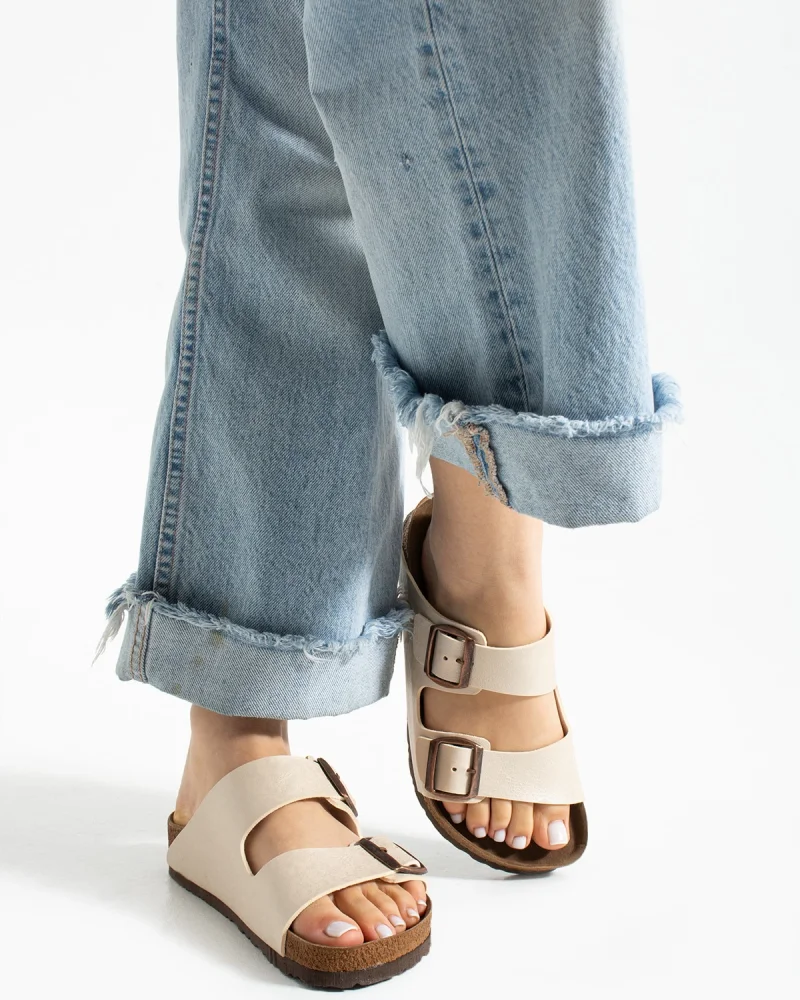 Çift Tokalı Fuga Comfort Unisex Terlik – Bej