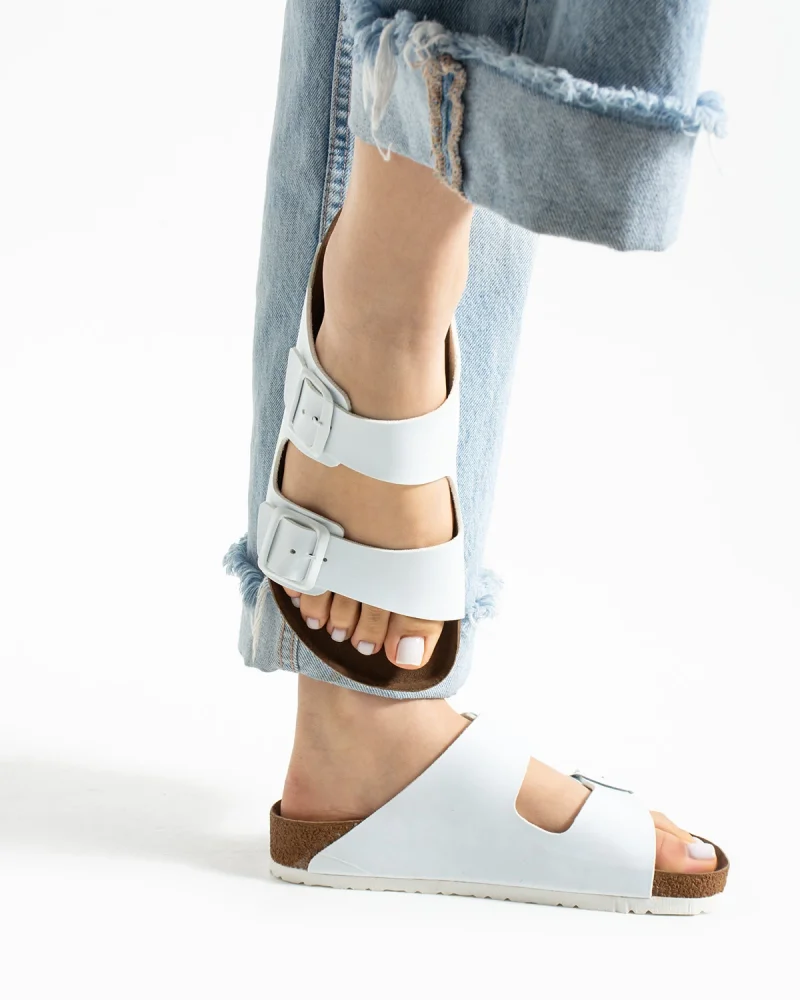 Çift Tokalı Fuga Comfort Unisex Terlik – Beyaz