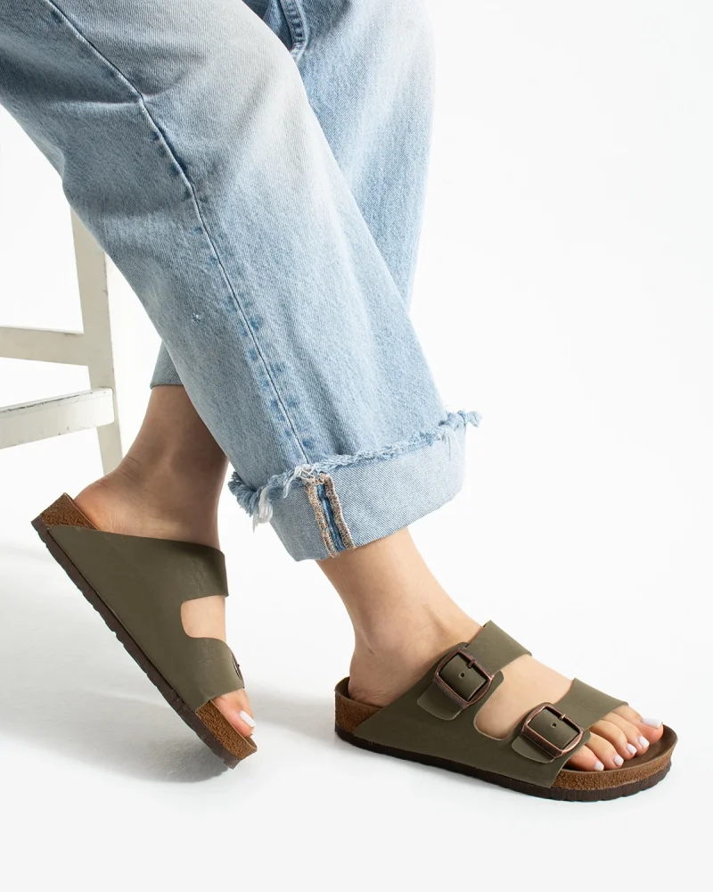 Çift Tokalı Fuga Comfort Unisex Terlik – Haki